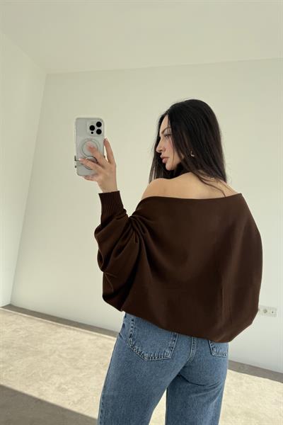 Kahve Halter Kesim Bluzlu Bolerolu Takım Üst