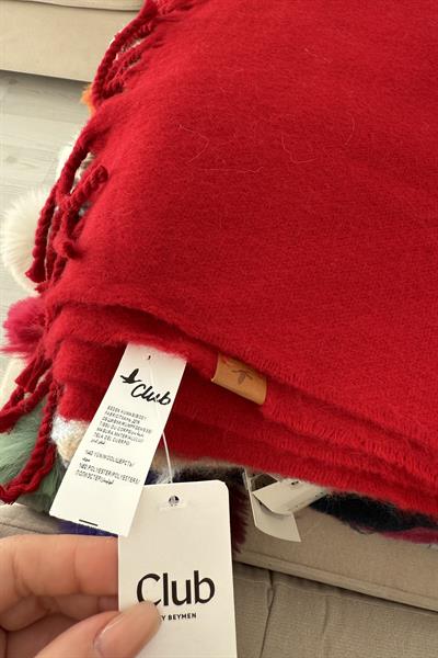 Kalın Yün Karışımlı Kırmızı Atkı