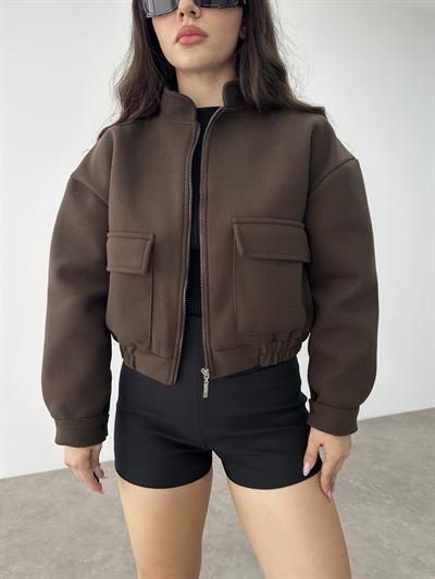 Kaşe Cep Detaylı Kahve Bomber