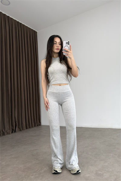 Kaşkorse Pamuklu Gri Flare Tayt