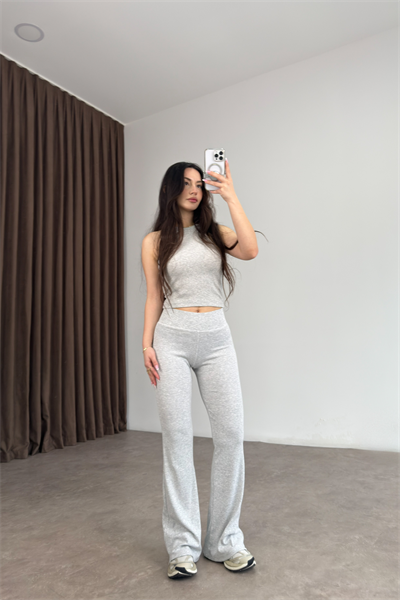 Kaşkorse Pamuklu Gri Flare Tayt