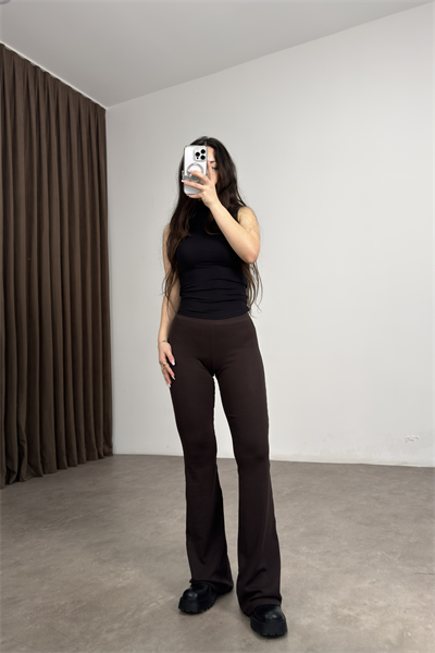 Kaşkorse Pamuklu Kahve Flare Tayt