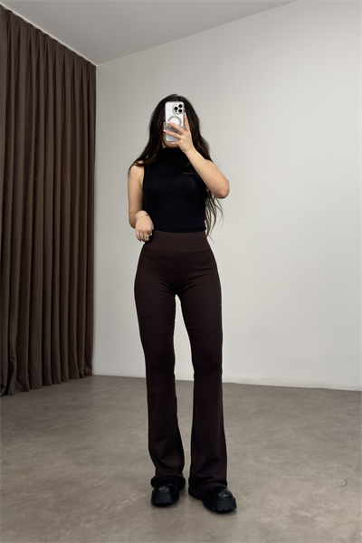 Kaşkorse Pamuklu Kahve Flare Tayt