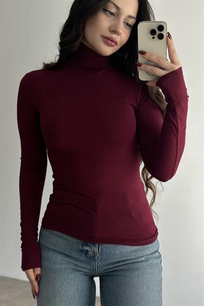 Kaşmir Pamuk Balıkçı Yaka Bluz Bordo