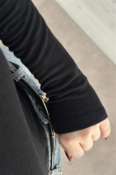 Kaşmir Pamuk Balıkçı Yaka Bluz Siyah