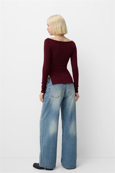 Kaşmir Pamuk Yırtmaçlı Drapeli Basic Bordo