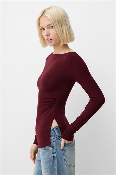 Kaşmir Pamuk Yırtmaçlı Drapeli Basic Bordo