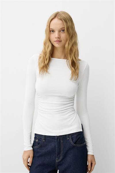 Kaşmir Pamuk Yırtmaçlı Drapeli Basic Beyaz