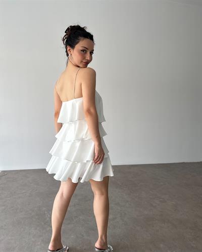 Katlı Bridal Mini Elbise Halter Yaka Taş Detaylı Astarlı