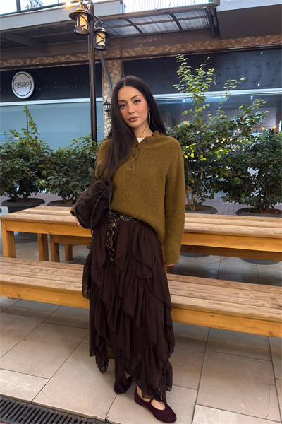 Katlı Şifon Acı Kahve Etek