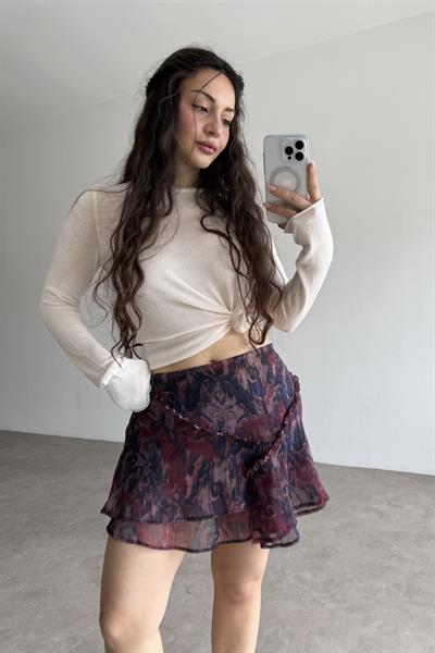 Katlı Şifon Desenli Bohem Etek