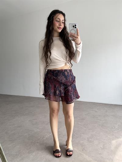 Katlı Şifon Desenli Bohem Etek