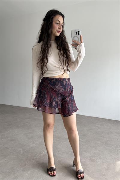 Katlı Şifon Desenli Bohem Etek