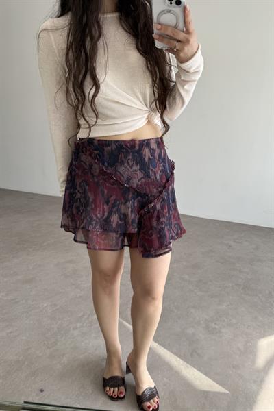 Katlı Şifon Desenli Bohem Etek