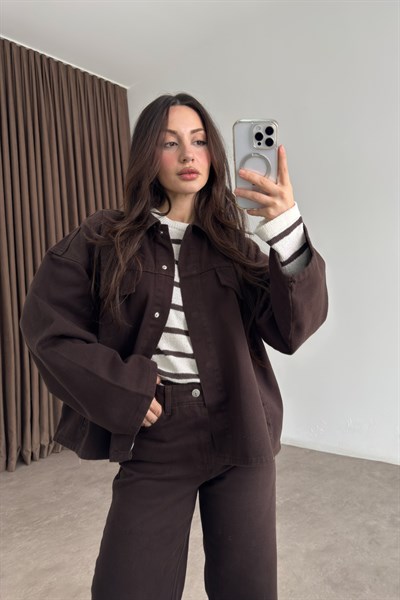 Kemer Detaylı Kahve Denim Takım