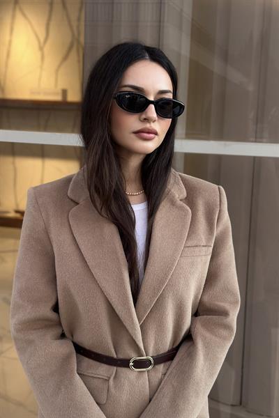 Premium Kemer Detaylı Dokulu Vizon Blazer Ceket