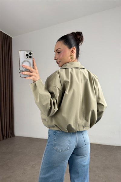 Kemerli Yakalı Bomber Çağla Ceket