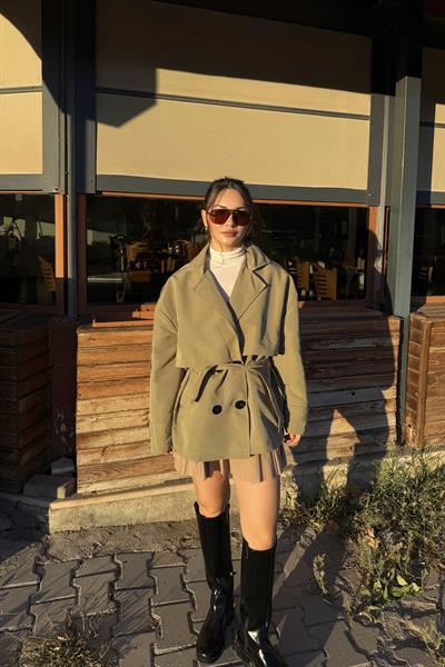 Kısa Kuşaklı Kruvaze Çağla Trençkot