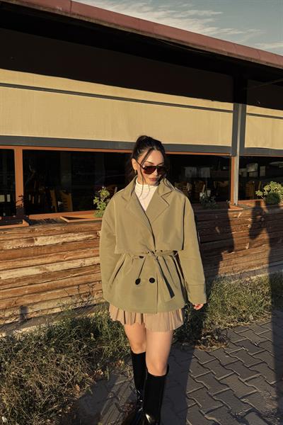 Kısa Kuşaklı Kruvaze Çağla Trençkot