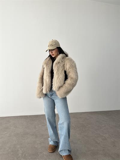 Kısa Yakalı Premium İthal Bej Kürk