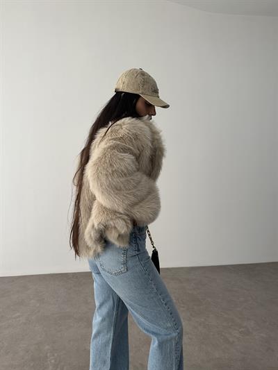 Kısa Yakalı Premium İthal Bej Kürk