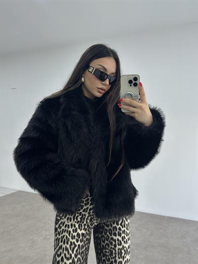 Kısa Yakalı Premium İthal Siyah Kürk