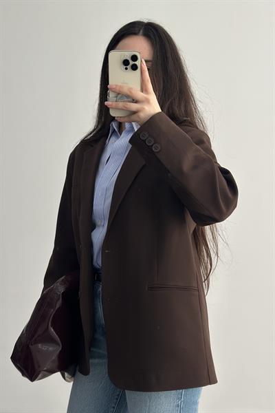 Klasik Kesim Premium Kahve Blazer Ceket