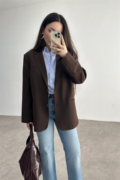 Klasik Kesim Premium Kahve Blazer Ceket