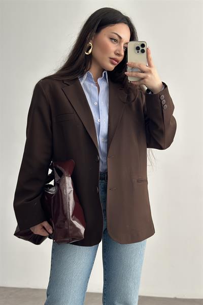 Klasik Kesim Premium Kahve Blazer Ceket