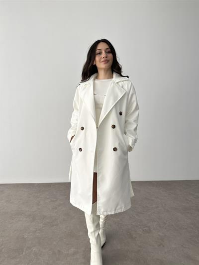 Klasik Kesim Premium Beyaz Trenç Kot