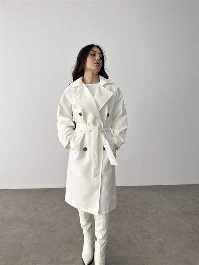 Klasik Kesim Premium Beyaz Trenç Kot