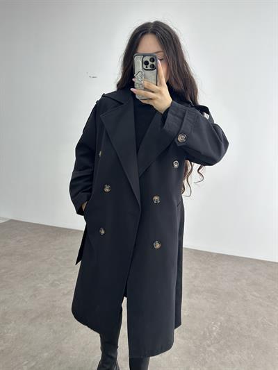 Klasik Kesim Premium Siyah Trenç Kot