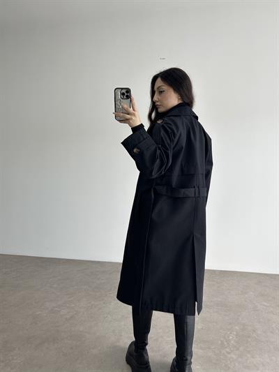 Klasik Kesim Premium Siyah Trenç Kot