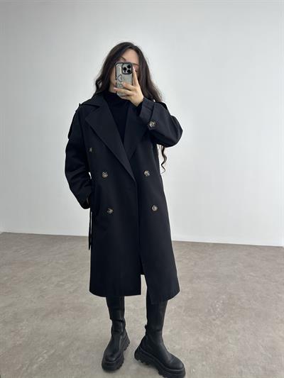 Klasik Kesim Premium Siyah Trenç Kot