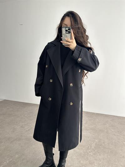 Klasik Kesim Premium Siyah Trenç Kot