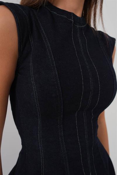 Kloş Etekli Lacivert Denim Elise