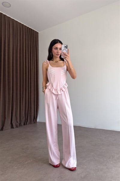 Korse Pantolon Pembe-Ekru Spor Takım