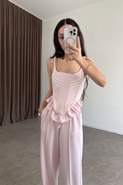 Korse Pantolon Pembe-Ekru Spor Takım