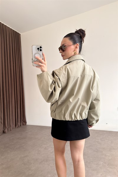 Kruvaze Bomber Model Düğmeli Çağla Ceket