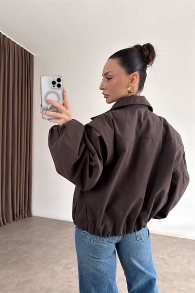 Kruvaze Bomber Model Düğmeli Kahve Ceket