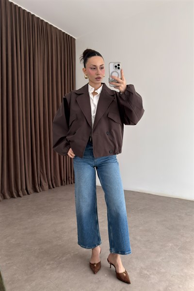 Kruvaze Bomber Model Düğmeli Kahve Ceket