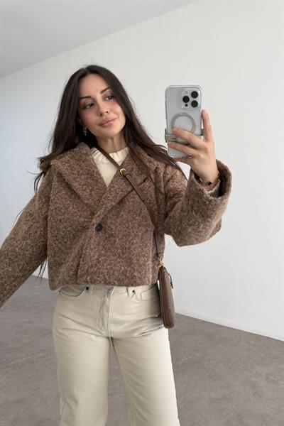 Kruvaze Kırçıllı Yün Kahve Ceket