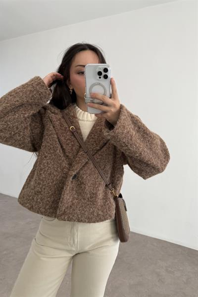 Kruvaze Kırçıllı Yün Kahve Ceket