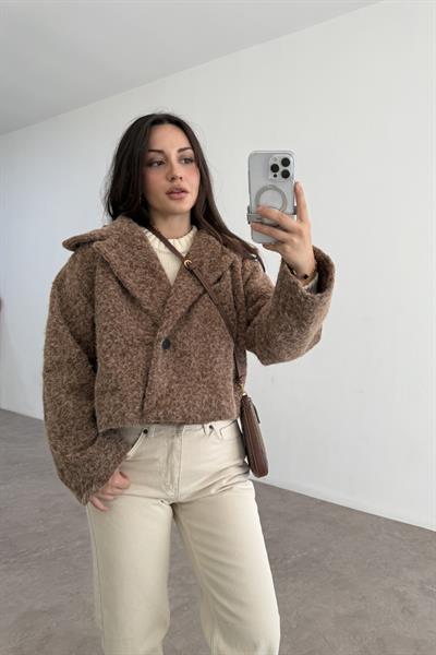 Kruvaze Kırçıllı Yün Kahve Ceket