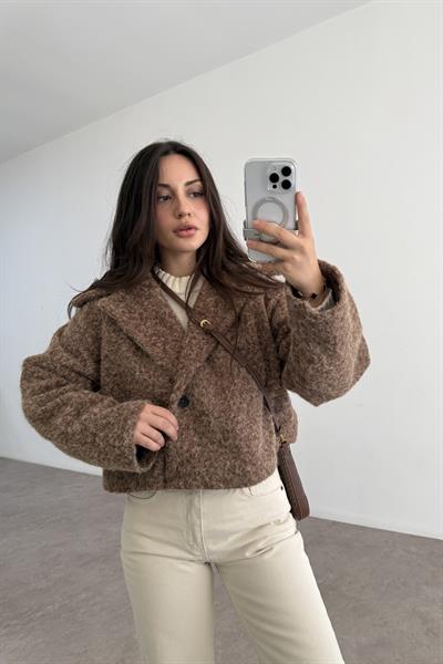 Kruvaze Kırçıllı Yün Kahve Ceket
