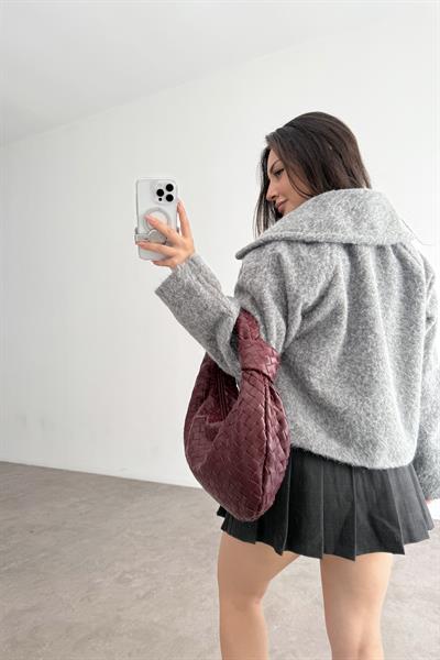 Kruvaze Kırçıllı Yün Soft Gri Ceket