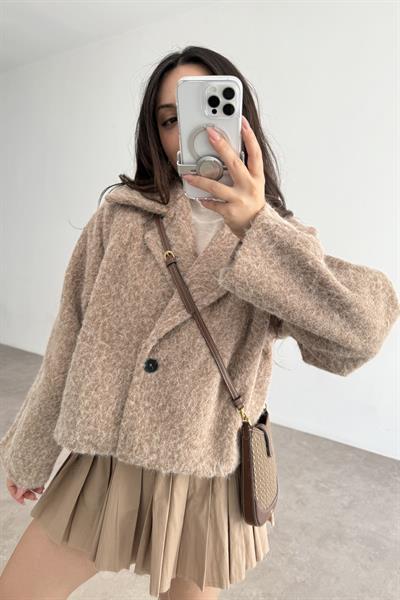 Kruvaze Kırçıllı Yün Soft Kahve Ceket