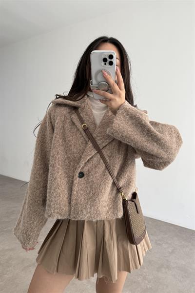Kruvaze Kırçıllı Yün Soft Kahve Ceket