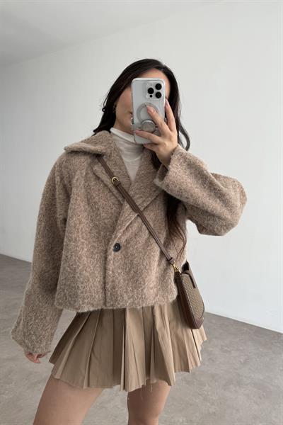 Kruvaze Kırçıllı Yün Soft Kahve Ceket