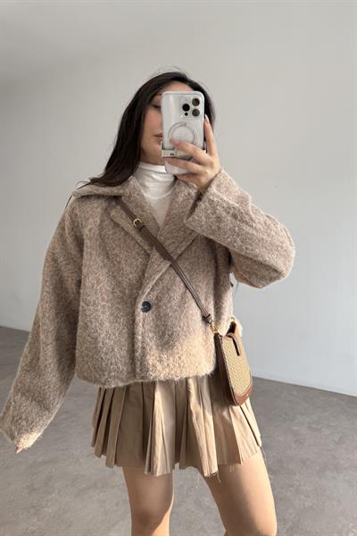 Kruvaze Kırçıllı Yün Soft Kahve Ceket